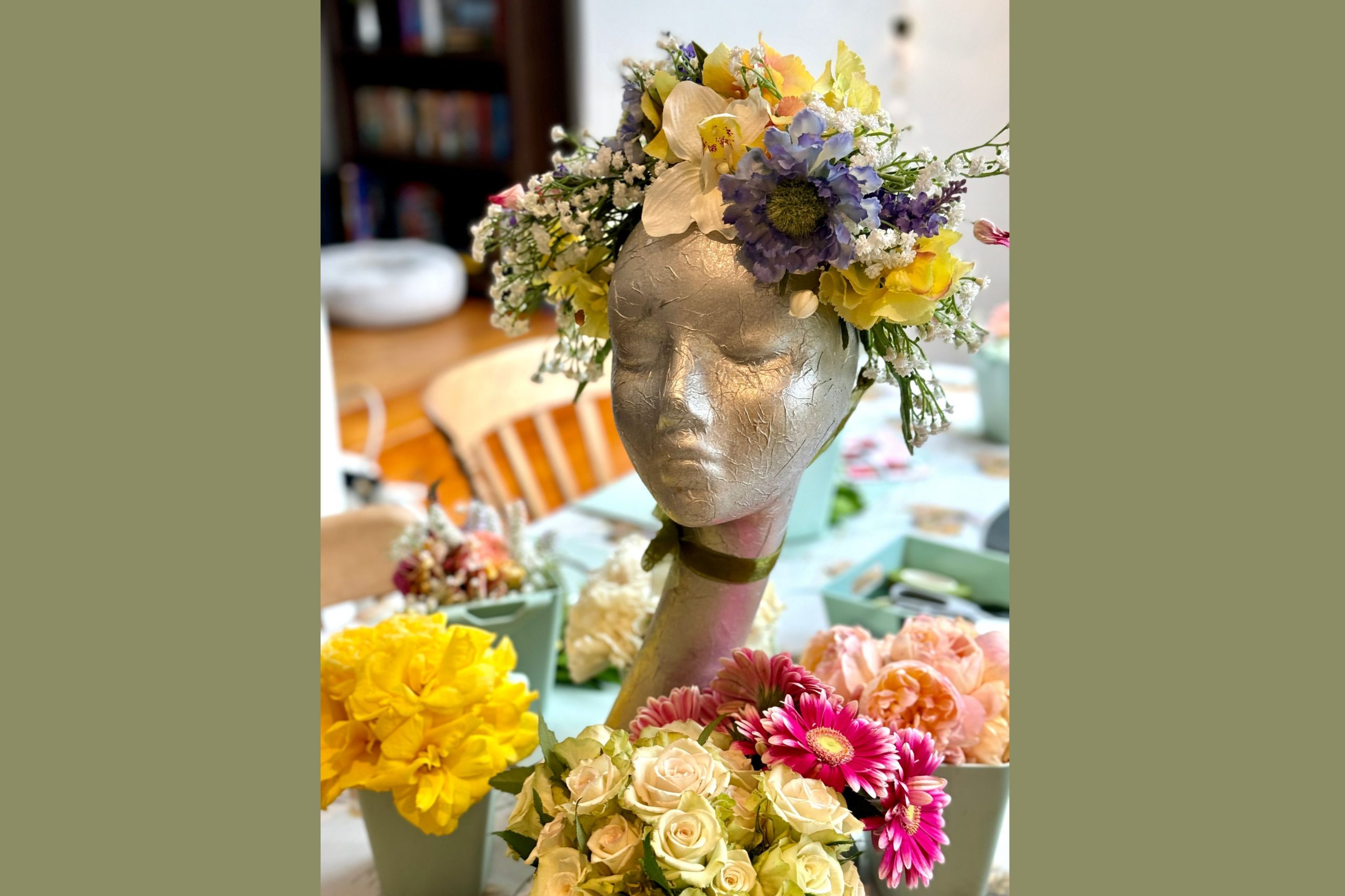 Table setting for the fresh flower crown workshop 