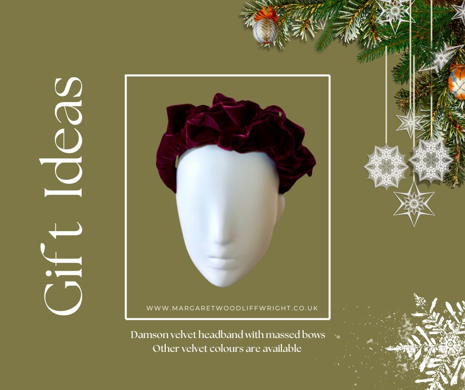 Damson velvet headband finished with hand made bows 